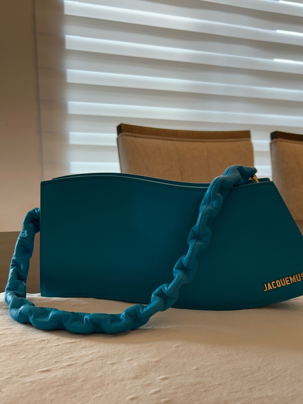 Jacquemus La Vague Turquoise Shoulder Bag with Twisted Strap